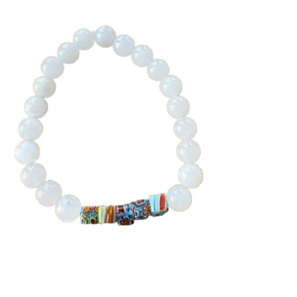 White Jade Natural Gemstone Stretch Bracelet 8